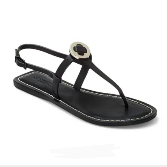 Mercedes Castillo Leather T-Strap Thong Sandal Flat Black Silver EU40 10 NWOB - Picture 2 of 15